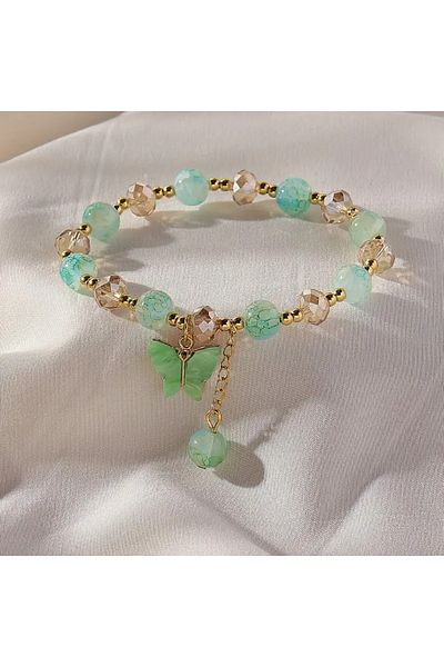 Choice ASL701541 Purple Butterfly Charm Beaded Stretch Bracelet For Women Multi Color Crack Faceted Beads R