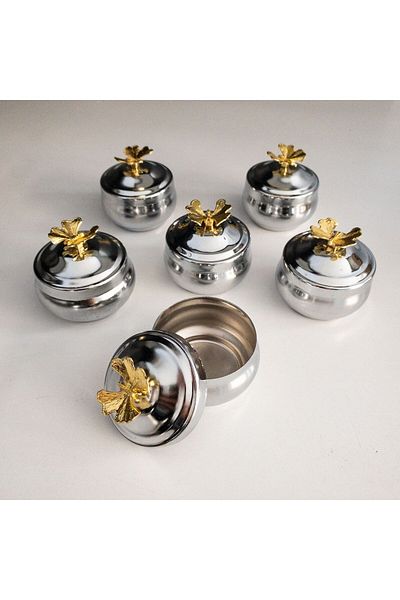 Decoan Set of 6 Silver Butterfly Pattern Chubby Turkish Delights - Tea and Coffee Presenter, Sugar and Dragee