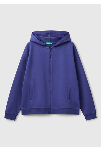 United Colors of Benetton Swea cu glugă Relax Fit pentru femei, cu imprimeu cu logo albastru lavandă tricou