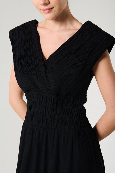 ZYRAH Black Color Padded V-Neck Women's Long Dress