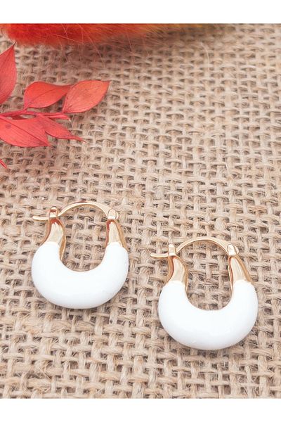 Siya Silver Gold Colored White Enameled U Model Steel Earrings