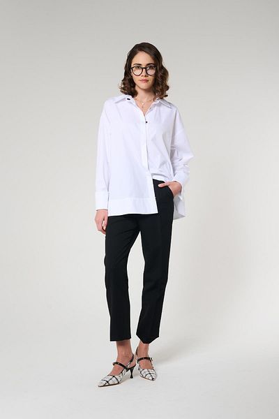 ZYRAH White Color Trapezoidal Cut Women's Long Sleeve Shirt