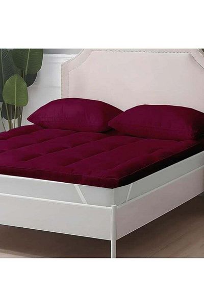 Comfy QUILTED HOTEL QUALITY STRIPE MAROON MATTRESS TOPPER 180 X 200 X 10 CM WITH FIBER FILLING