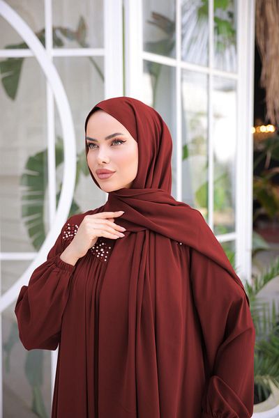 Nissra Burgundy Robe Beaded Ferace Nsr5016