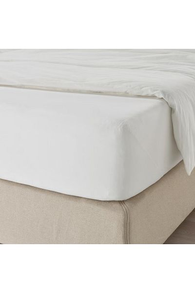 IKEA DVALA White Fitted Sheet 160x200 cm – 100% Cotton, Soft, Durable & Fits Up to 26 cm Mattress