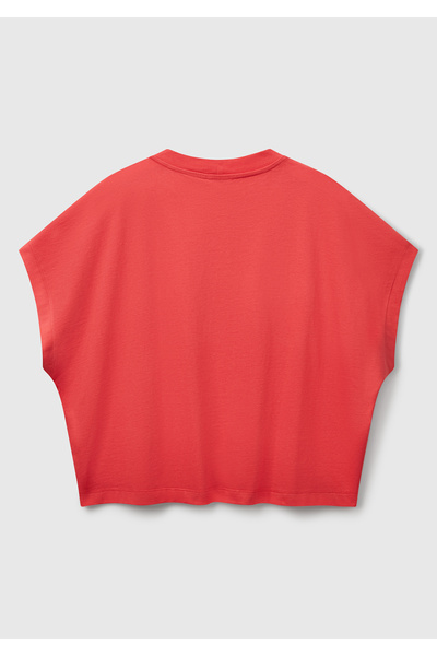 United Colors of Benetton Women's Coral 100% Cotton Kimono Sleeve Crew Neck T-Shirt