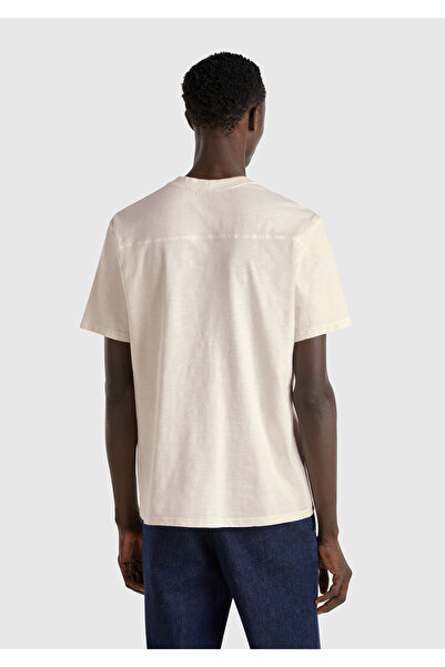 United Colors of Benetton Ανδρικό μπλουζάκι μπεζ-πράσινο 100% βαμβακερό φθαρμένο εφέ με στάμπα μπροστά Relax Fit