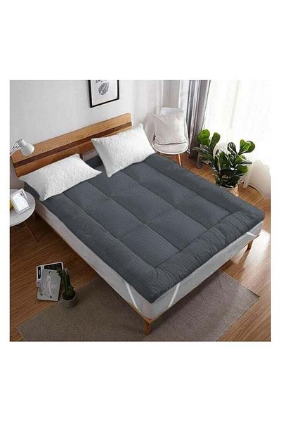 Comfy HOTEL QUALITY STRIPE GREY MATTRESS TOPPER 200 X 200 X 10 CM WITH FIBER FILLING