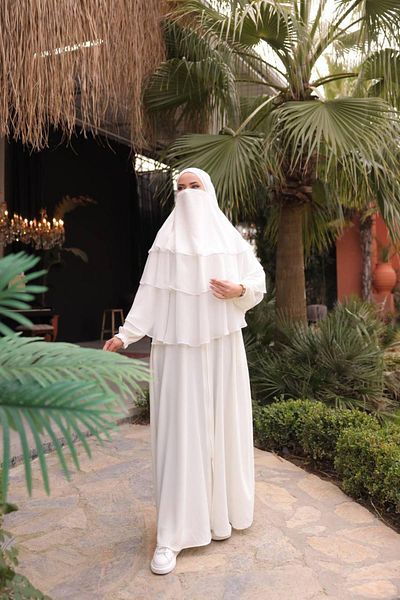 Nissra White Umrah - Hajj Set Souffle and Ferace: Anka 252902