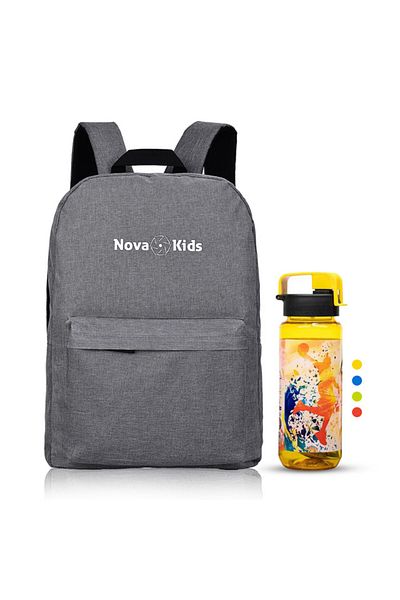 NovaKids Nova Kids 17-Inch Backpack with Hydration 750ml Bottle(Assorted Color) - Gray
