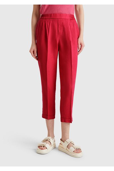 United Colors of Benetton Women's Fuchsia 100% Linen Elastic Waist Trousers