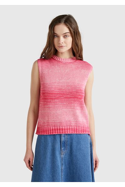 United Colors of Benetton Women's Pink Mix 100% Cotton Shadow Effect Ribbed Relax Fit Sweater
