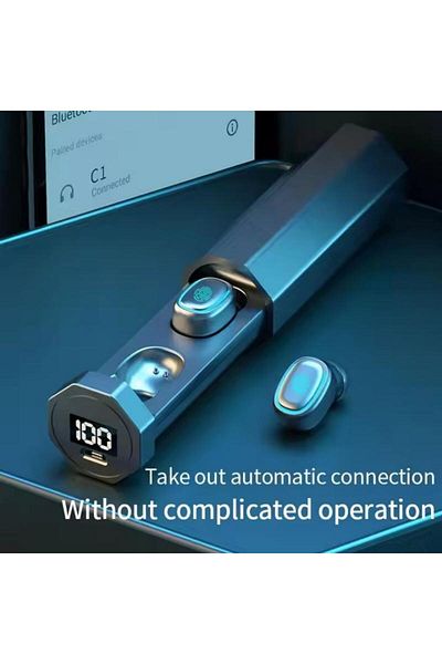 Generic سماعات أذن مزدوجة TWS، سماعات رأس لاسلكية حقيقية بتقنية البلوتوث، شاشة رقمية LED، سماعات أذن ستيريو 5.0
