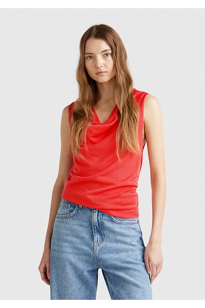 United Colors of Benetton Women's Orange 100% Lyocell Sleeveless Regular Fit Sweater