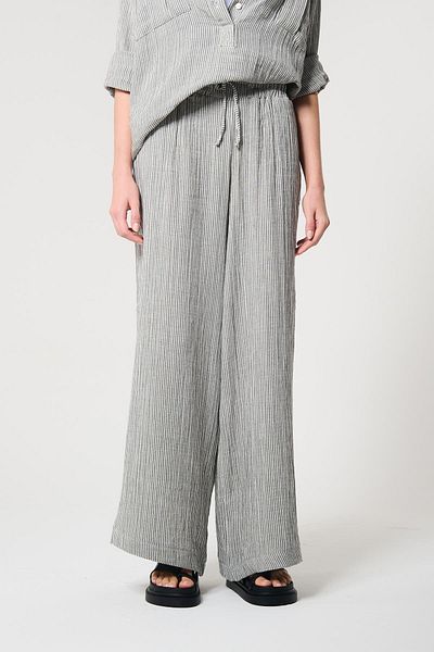 ZYRAH Gray Color Striped 100% Cotton Women's Loose Long Pants