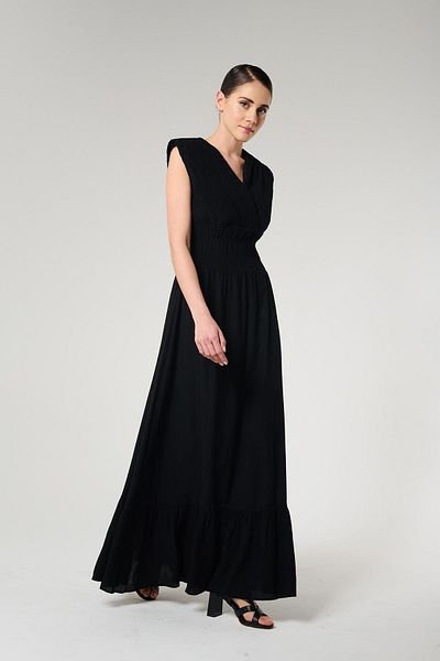 ZYRAH Black Color Padded V-Neck Women's Long Dress