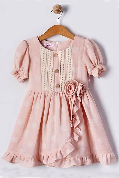 NEGİYYİM Girl's Buttoned Rose Detailed Muslin Dress 2-5 Years