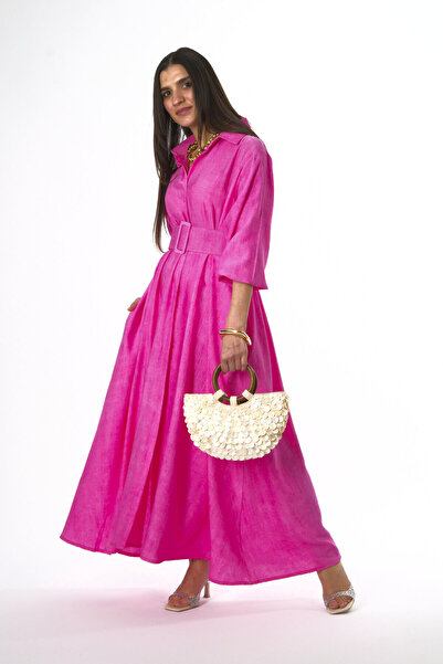 ABBRA Women's Belted Loose Dress with Pockets