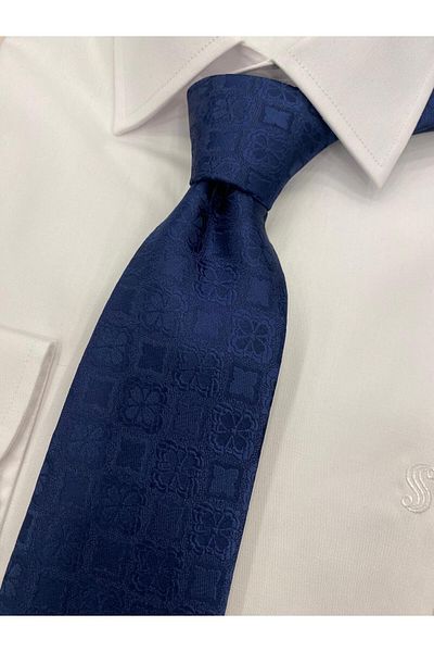 Cacharel Woven Fabric Patterned Navy Blue Tie