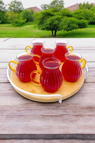 Kitchen Way Orange Handled Glass Arbitrary 175ml + 6L Line Patterned Borosilicate Glass Set