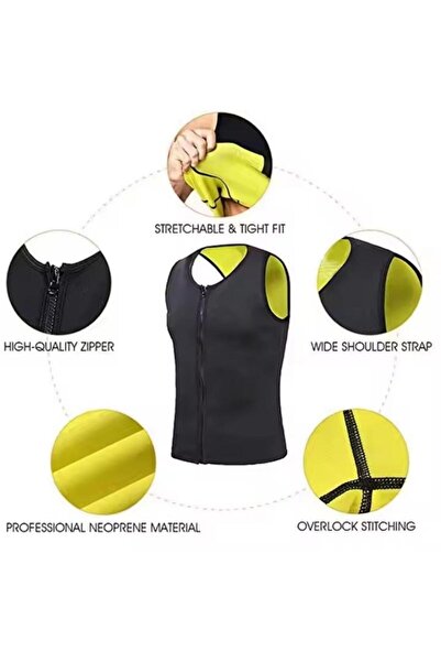 Generic Men's black body shaper sports sweat suit fitness zipper sweat-absorbent waistcoat fitness ves
