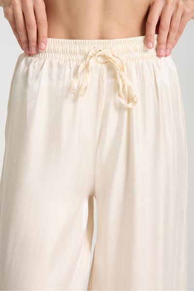 Güler Casual Cream Color Shiny Fabric Women's Palazzo Trousers with Pockets