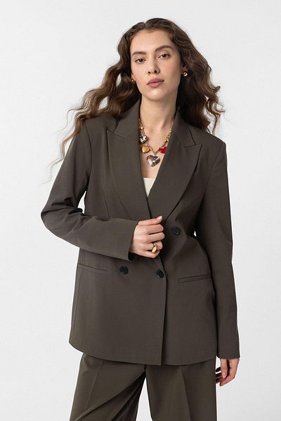 Antioch Khaki Regular Fit Double Breasted Women's Blazer Jacket