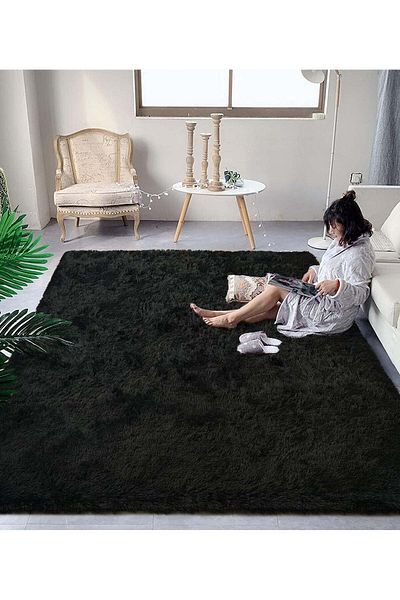 Comfy ANTI SKID BEDROOM/LIVING ROOM BLACK FUR SOFT & FLUFFY CARPET 160X210 CM