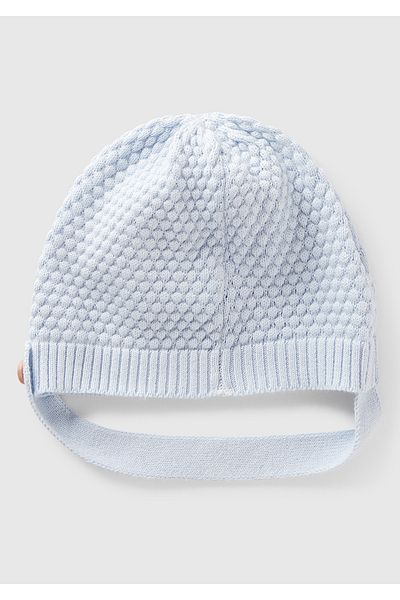 United Colors of Benetton Baby Dust Blue 3D Stitched Hat with Drawstring and Buttons