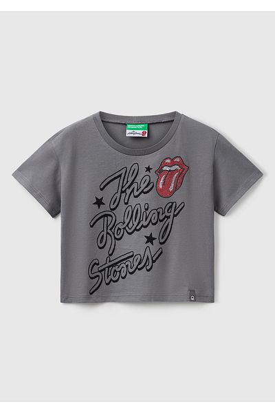 United Colors of Benetton Tricou pentru fetiță, antracit, cu etichetă cu logo-ul imprimat Rolling Stones