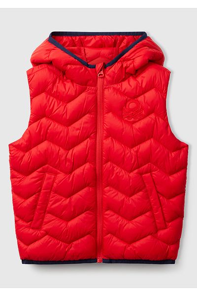 United Colors of Benetton Boy's Red Logo Detailed Hooded Vest