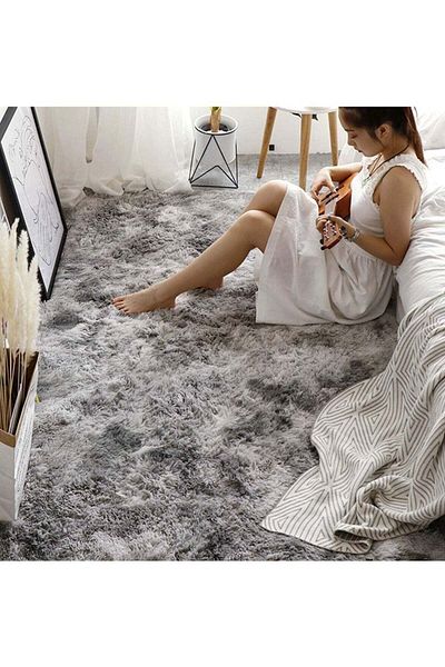 Comfy SOFT & FLUFFY TIE & DYE ANTI SKID BEDROOM/LIVING ROOM CARPET 160 X 210 CM GREY 1