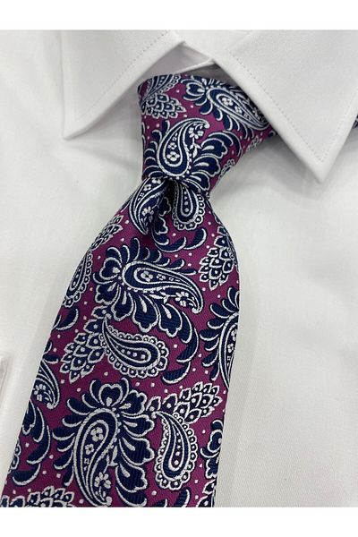 Cacharel Woven Fabric Patterned Fuchia Navy Blue Tie