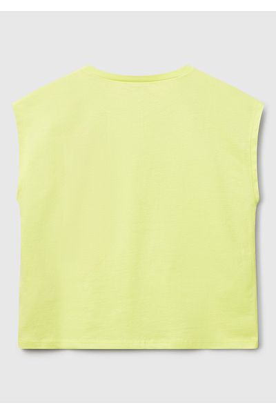 United Colors of Benetton تي شيرت بناتي بأكمام قصيرة وطبعة جرافيك باللون الأصفر