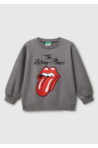United Colors of Benetton Суитшърт с кръгло деколте и лого на Rolling Stones в антрацитен цвят за момче