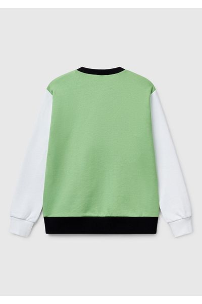 United Colors of Benetton Boy's Pistachio Green Mix Benetton Logo Printed Crew Neck Sweatshirt