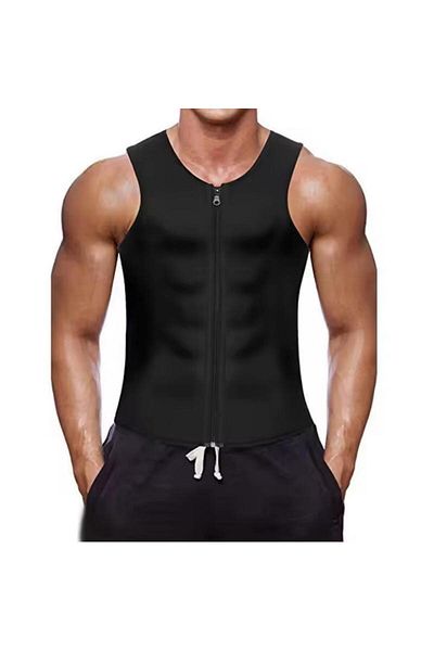 Generic Men's black body shaper sports sweat suit fitness zipper sweat-absorbent waistcoat fitness ves