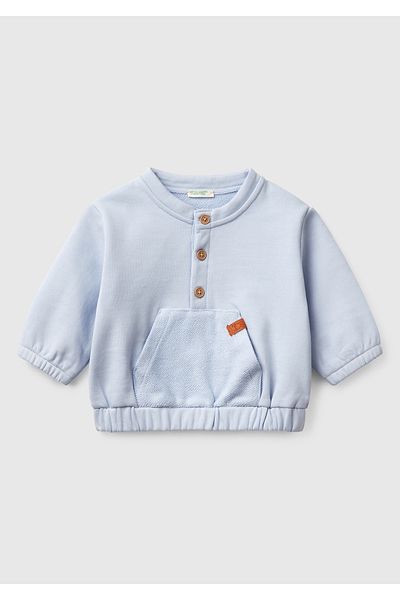 United Colors of Benetton Baby Powder Blue Pouch Pocket Cuffed Crew Neck Sweatshirt