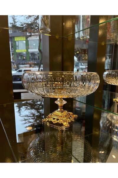 atabey home collection لوتس كريستال 24 سم قطع ديكور الذهب المصبوب القدم طبق سلطة وعاء تقديم زجاجي ووعاء سلطة