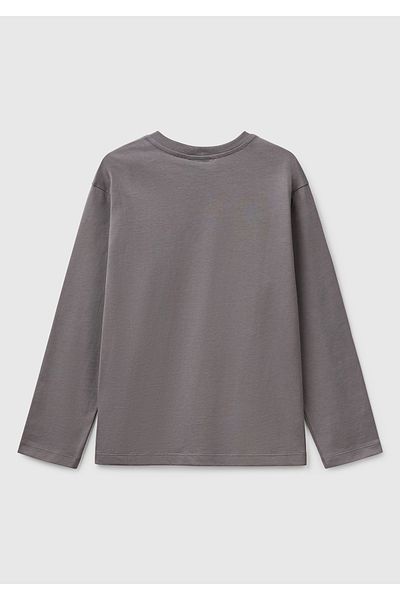 United Colors of Benetton Boy's Anthracite Benetton Logo Printed Long Sleeve T-Shirt