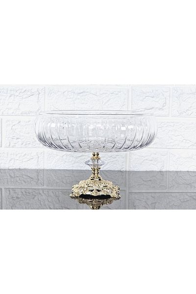 atabey home collection لوتس كريستال 24 سم قطع ديكور الذهب المصبوب القدم طبق سلطة وعاء تقديم زجاجي ووعاء سلطة
