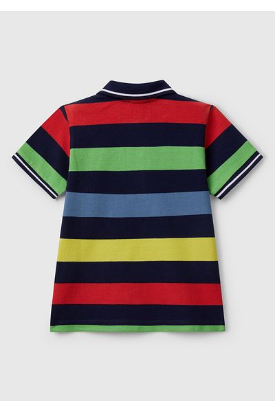 United Colors of Benetton Tricou polo brodat cu logo în dungi pentru băiat