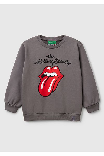 United Colors of Benetton Суитшърт с кръгло деколте и лого на Rolling Stones в антрацитна кожа за момичета