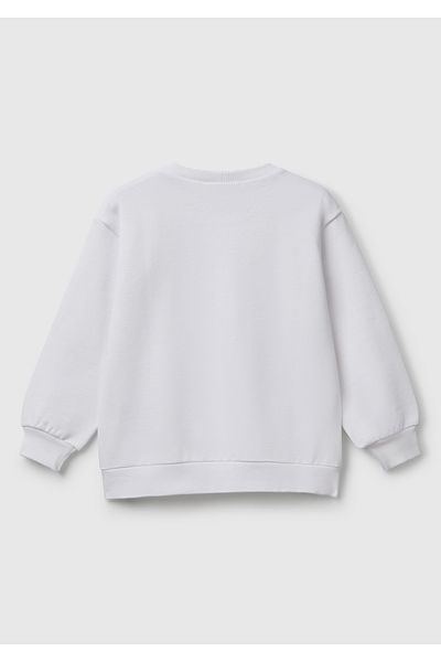 United Colors of Benetton Boy's White Rolling Stones Printed Label Logo Crew Neck Sweatshirt