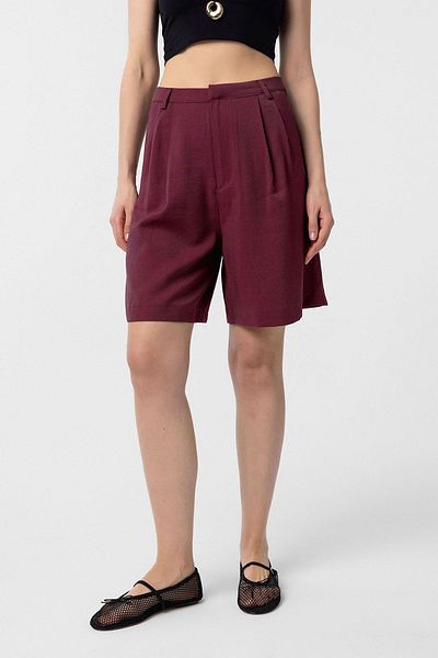 Antioch Burgundy Pleated Women's Bermuda Shorts
