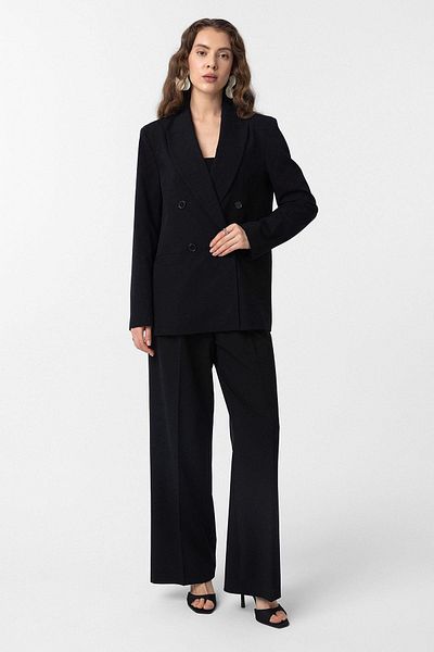 Antioch Black Regular Fit Double Breasted Women's Blazer Jacket