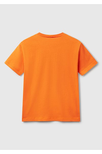 United Colors of Benetton Boy's Orange Graphic Printed Short Sleeve T-Shirt