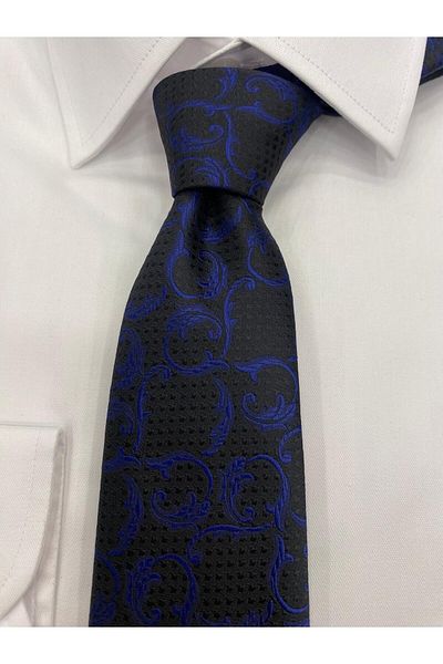 Cacharel Woven Fabric Patterned Black Sax Tie
