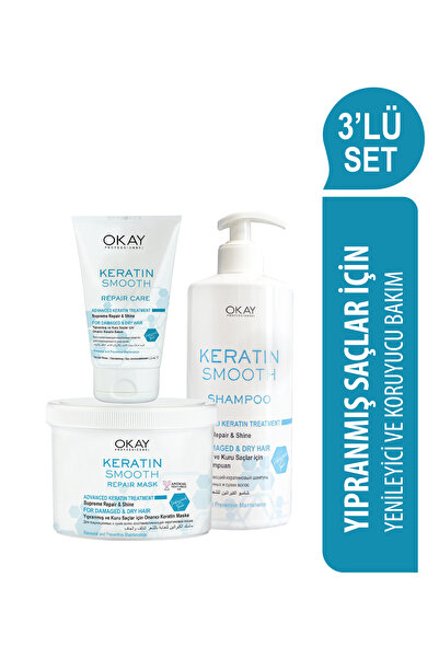 OKAYPROFESSIONNEL KERATIN SMOOTH 'LÜ BAKIM SETİ Şampuan 500ml + Onarıcı Maske...
