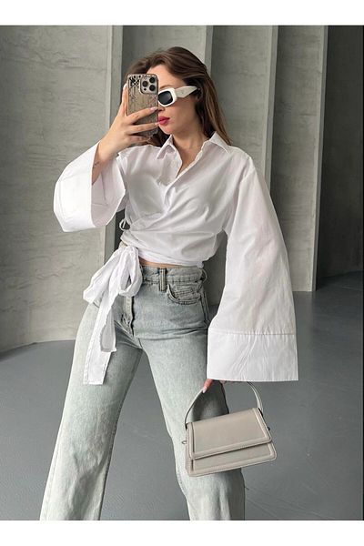 Mitay Wide Sleeve Side Tie Shirt